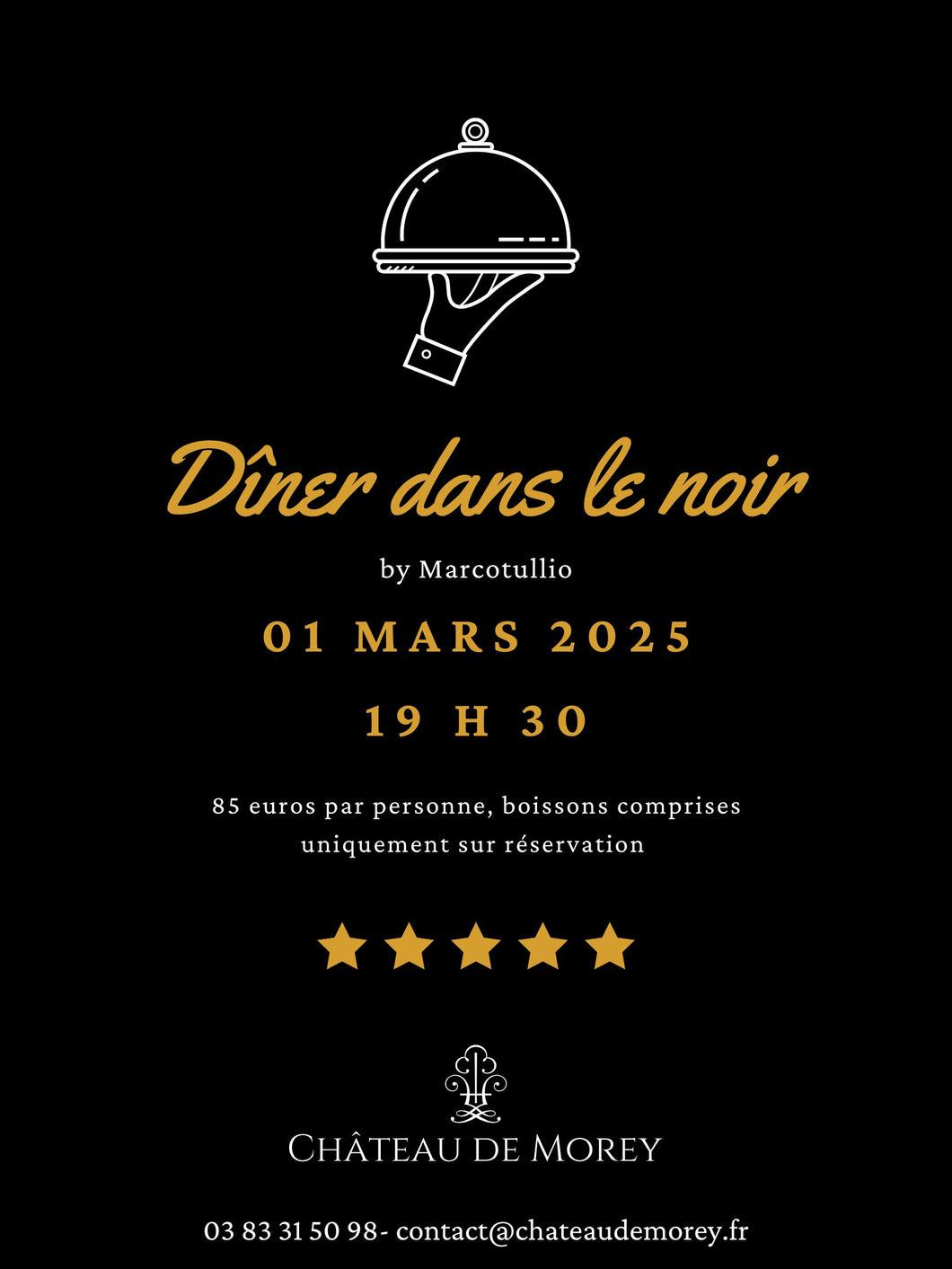 Nuit + Dîner dans le Noir = 01 mars 2025 pour 2 Personnes